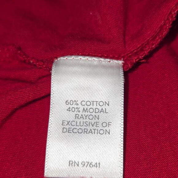 J Jill Women Medium Embroidered Henley Top Red Cotton Modal Casual Boho Festival - Picture 9 of 10